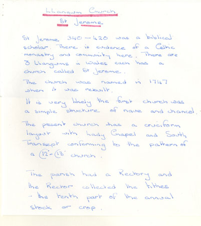 St. Jeromes Church at Llangwm. A short background